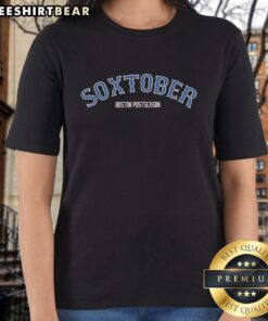 Original Soxtober Boston Red Sox postseason ladies tee showcasing team spirit with stylish design and vibrant colors.