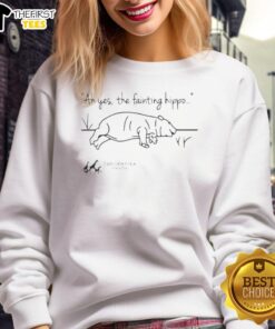 Alt Text: Original Tanganyika Wildlife Park Fainting Hippo sweatshirt featuring a playful hippo design, perfect for animal lovers.
