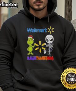 Original Walmart X Grinch and Jack Skellington hoodie featuring a fist bump design for a festive Hallothanksmas celebration.