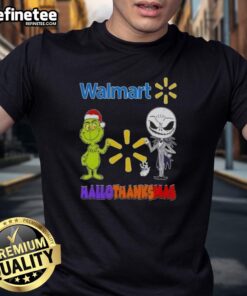 Original Walmart X Grinch and Jack Skellington Friends Fist Bump T-Shirt for Happy Hallothanksmas celebration.