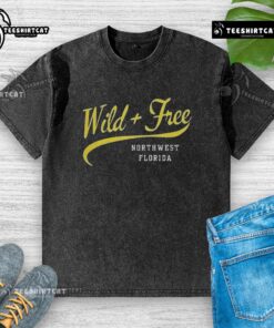 Original Wild and Free Northwest Florida retro washed t-shirt in vibrant colors, perfect for casual summer wear.