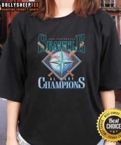 Premium 2025 Seattle Mariners AL West Champions ladies tee featuring team logo and stylish design for fans.