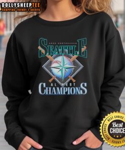 Premium 2025 Postseason Seattle Mariners AL West Champions sweatshirt with team logo and vibrant colors.