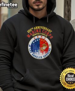 Premium Marine Corps Semper Fidelis hoodie featuring Los Angeles Dodgers baseball skyline design for 250th anniversary.