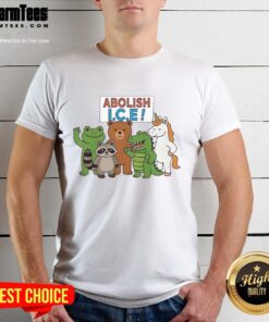 Premium Abolish Ice Frog Unicorn Raccoon Bear Dinosaur Protest T-Shirt featuring vibrant, eco-friendly design for activists.