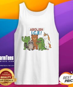 Premium abolish ice tank top featuring a colorful frog, unicorn, raccoon, and dinosaur design for protest enthusiasts.