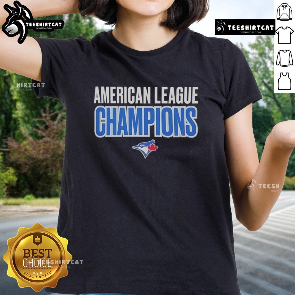 Premium American League Champions Toronto Blue Jays 2025 Logo Ladies Tee Alt Text: Premium American League Champions Toronto Blue Jays 2025 logo on a stylish ladies tee shirt design.