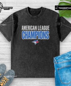 Alt Text: Premium American League Champions Toronto Blue Jays 2025 logo on a stylish washed t-shirt for fans.