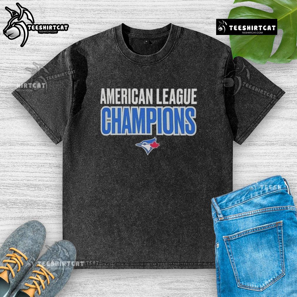 Premium American League Champions Toronto Blue Jays 2025 Logo Washed T Shirt Alt Text: Premium American League Champions Toronto Blue Jays 2025 logo on a stylish washed t-shirt for fans.