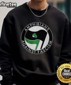 Premium Amphibians Against Fascism Frog Flag Sweatshirt featuring a vibrant frog design and bold anti-fascism message.