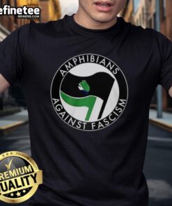 Premium Amphibians Against Fascism Frog Flag T-Shirt featuring a vibrant frog design promoting anti-fascism activism.