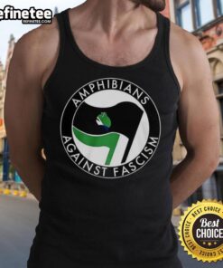 Alt Text: Premium Amphibians Against Fascism Frog Flag Tank Top featuring a vibrant frog design and bold text.