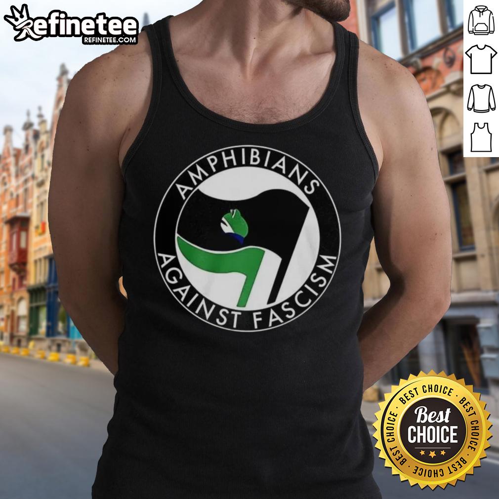 premium-amphibians-against-fascism-frog-flag-tank-top Alt Text: Premium Amphibians Against Fascism Frog Flag Tank Top featuring a vibrant frog design and bold text.