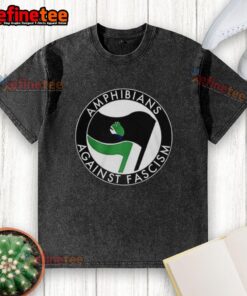 Premium Amphibians Against Fascism frog flag washed t-shirt featuring a vibrant frog design promoting anti-fascist values.