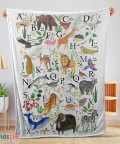 Premium Animal Alphabet A To Z Watercolor Wildlife Blanket Fleece Customized Blanket