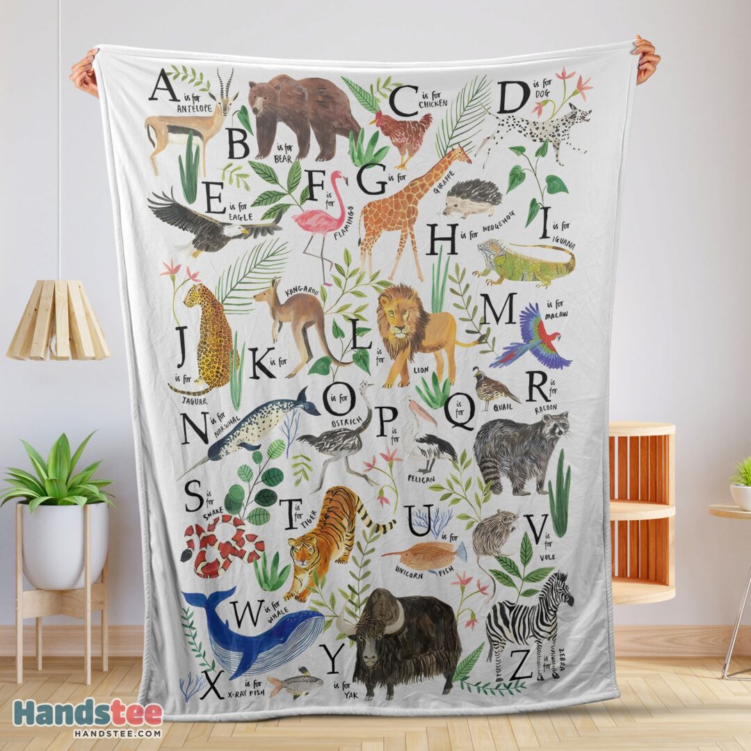 premium-animal-alphabet-a-to-z-watercolor-wildlife-blanket-fleece-customized-blanket-mk-01-1 Premium Animal Alphabet A To Z Watercolor Wildlife Blanket Fleece Customized Blanket