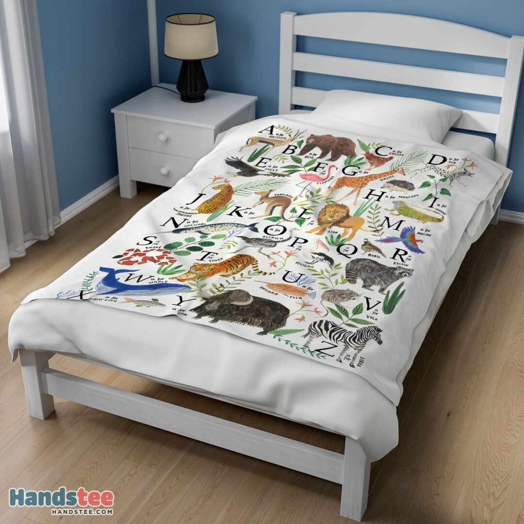 premium-animal-alphabet-a-to-z-watercolor-wildlife-blanket-fleece-customized-blanket-mk-02 Premium Animal Alphabet A To Z Watercolor Wildlife Blanket Fleece Customized Blanket - Image 4