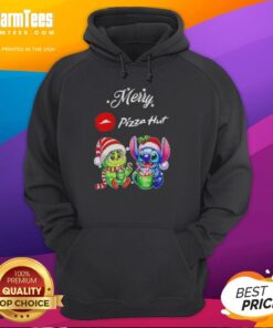 Premium Baby Grinch and Stitch X Pizza Hut Merry Christmas hoodie featuring festive designs for holiday cheer.