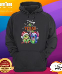 Alt Text: Premium Baby Grinch and Stitch X Texas Roadhouse Merry Christmas Hoodie in festive design, perfect for holiday cheer.