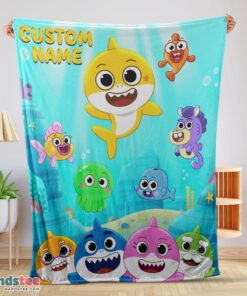 Premium Baby Shark & Friends Poster Yellow Text Blanket Fleece Customized Blanket