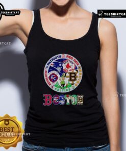 Premium Boston Sports tank top featuring Patriots, Red Sox, Bruins, Celtics, and Revolution logos for fans.