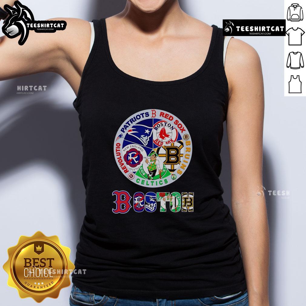 Premium Boston Sports Patriots Red Sox Bruins Celtics Revolution Logo Tank Top Premium Boston Sports tank top featuring Patriots, Red Sox, Bruins, Celtics, and Revolution logos for fans.