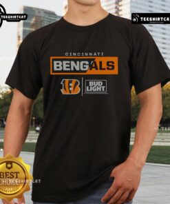 Alt Text: Premium Bud Light Cincinnati Bengals Team T-Shirt featuring vibrant team colors and logo, perfect for game day.