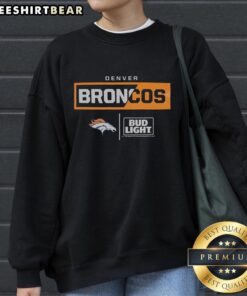 Premium Bud Light Denver Broncos team sweatshirt featuring vibrant colors and logo for fans and collectors.