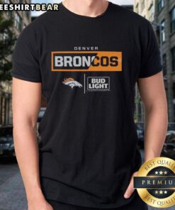 Premium Bud Light Denver Broncos team t-shirt featuring vibrant team colors and logo, perfect for fans and game day.