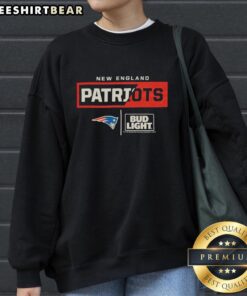 Premium Bud Light New England Patriots team sweatshirt featuring logo, perfect for fans and game day wear.