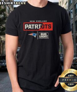 Premium Bud Light New England Patriots team t-shirt featuring bold logo and comfortable fit for fans.