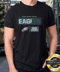 Premium Bud Light Philadelphia Eagles Team T-Shirt featuring the Eagles logo, perfect for game day and fans.
