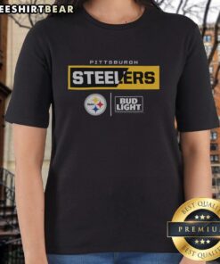 Alt Text: Premium Bud Light Pittsburgh Steelers team ladies tee featuring a stylish design perfect for fans on game day.
