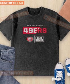 Premium Bud Light San Francisco 49ers team washed t-shirt featuring bold logo and comfortable fit for fans.