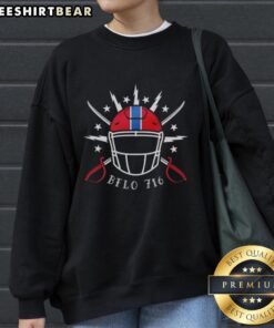 Alt Text: Premium Buffalo Bills 716 Helmets and Swords Sweatshirt featuring bold team graphics and comfortable fit.