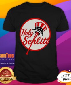 Premium Cam Schlittler Holy Schlitt New York Yankees logo parody T-shirt featuring a humorous design and vibrant colors.