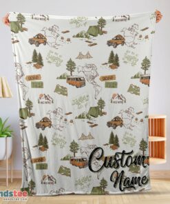 Premium Camping Theme Velveteen Plush Blanket Fleece Customized Blanket