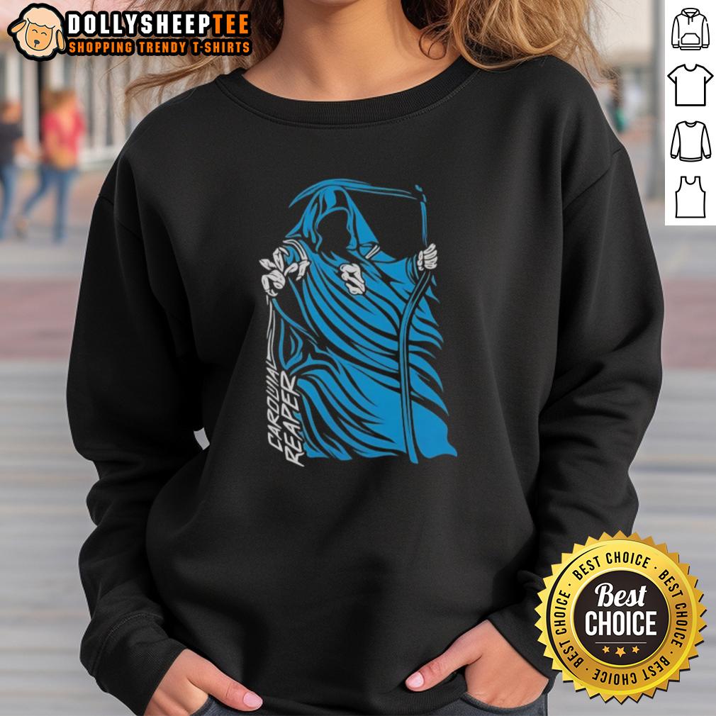 Premium Carolina Reaper Grim Reaper Carolina Panthers Sweatshirt Alt Text: Premium Carolina Reaper Grim Reaper Carolina Panthers sweatshirt featuring a bold design and vibrant colors.