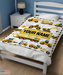 Premium Cartoon Construction Trucks With Friends Blanket Fleece Customized Blanket - Image 3