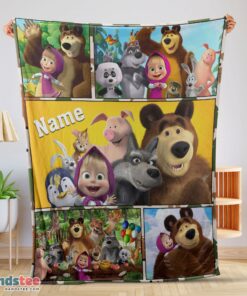 Premium Cartoon Marsha And The Bear Family Cute Blanket Fleece Customized Blanket