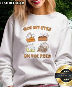 Premium cartoon sweatshirt featuring pumpkin pie, pecan pie, lemon meringue pie, and apple pie designs.