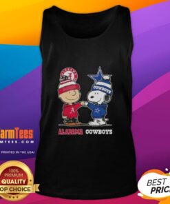 Premium Charlie Brown and Snoopy Alabama Crimson Tide x Dallas Cowboys tank top featuring vibrant graphics and comfortable fit.