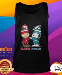 Premium Charlie Brown and Snoopy Alabama Crimson Tide X Philadelphia Eagles tank top featuring vibrant graphics and colors.