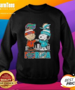 Premium Charlie Brown and Snoopy Florida Gators and Miami Dolphins skyline sweatshirt design featuring iconic characters.