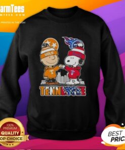Alt Text: Premium Charlie Brown and Snoopy Tennessee Vols x Titans skyline sweatshirt featuring vibrant colors and fun design.