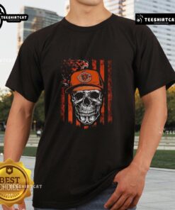 Premium Chicago Bears NFL Skull American Flag T-Shirt for football lovers featuring a bold graphic design.