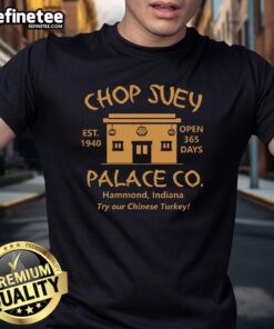 Premium Christmas Story Chop Suey Palace T-Shirt featuring festive design and vibrant colors for holiday celebrations.