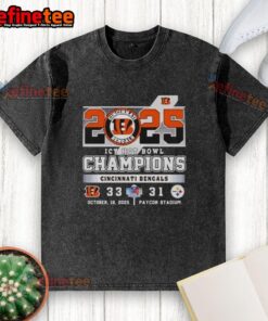Premium Cincinnati Bengals vs Pittsburgh Steelers Icy Hot Bowl Champions 2025 washed t-shirt showcasing team pride.