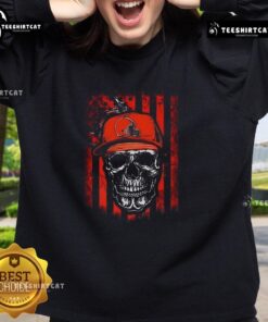 Alt Text: Premium Cleveland Browns NFL Skull American Flag sweatshirt for football lovers, showcasing team spirit and style.