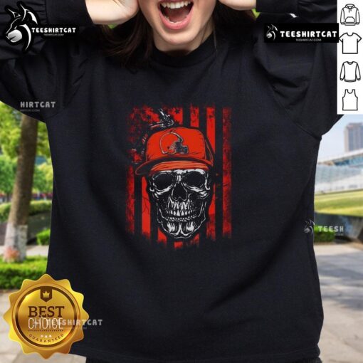 Alt Text: Premium Cleveland Browns NFL Skull American Flag sweatshirt for football lovers, showcasing team spirit and style.